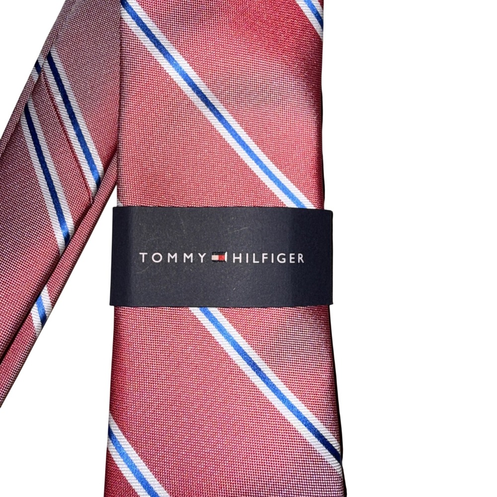 Tommy Hilfiger Necktie OS Red Blue White Striped‎ Silk Blend Repp Tie NWT